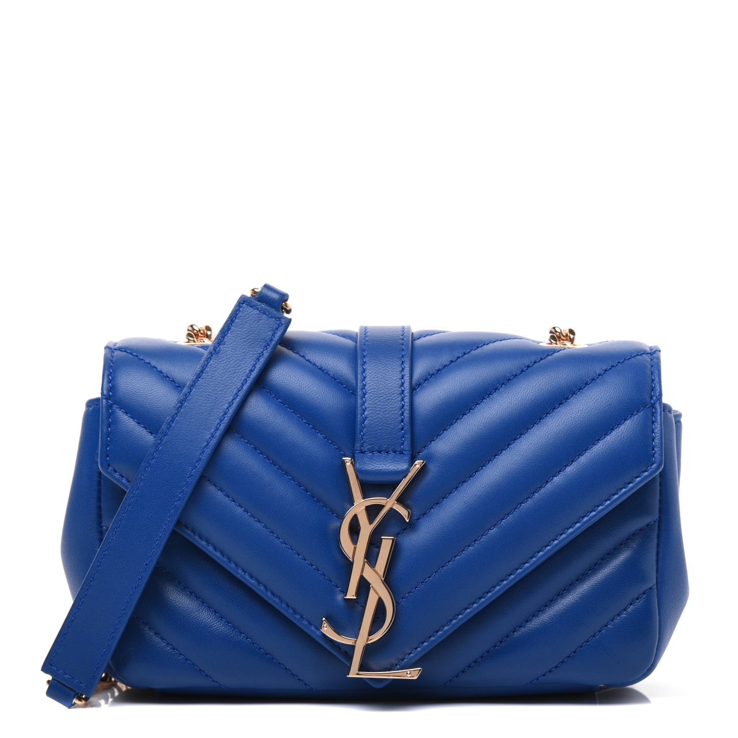 Sheepskin Matelasse Chevron Monogram Classic Baby Chain Bag Blue Majorelle