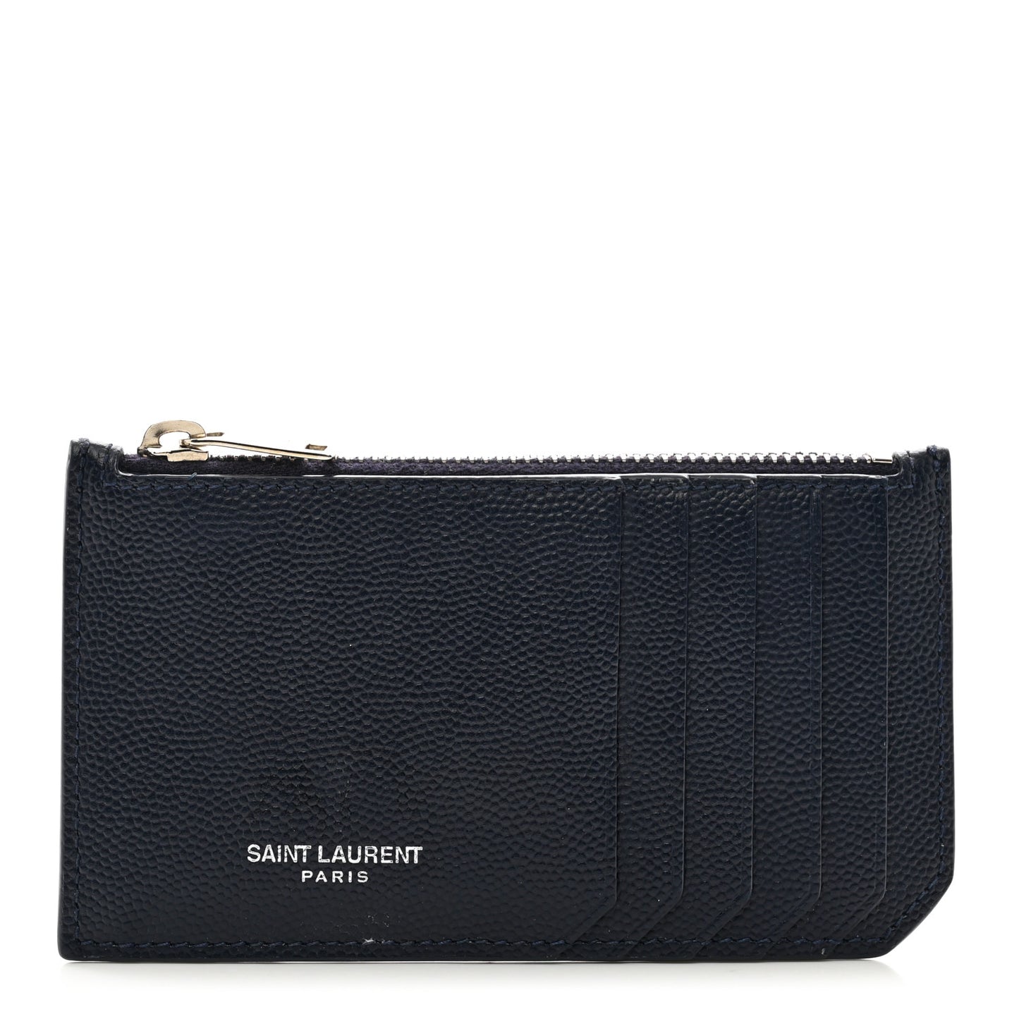 Grained Calfskin 5 Fragments Zip Pouch Card Holder Deep Marine