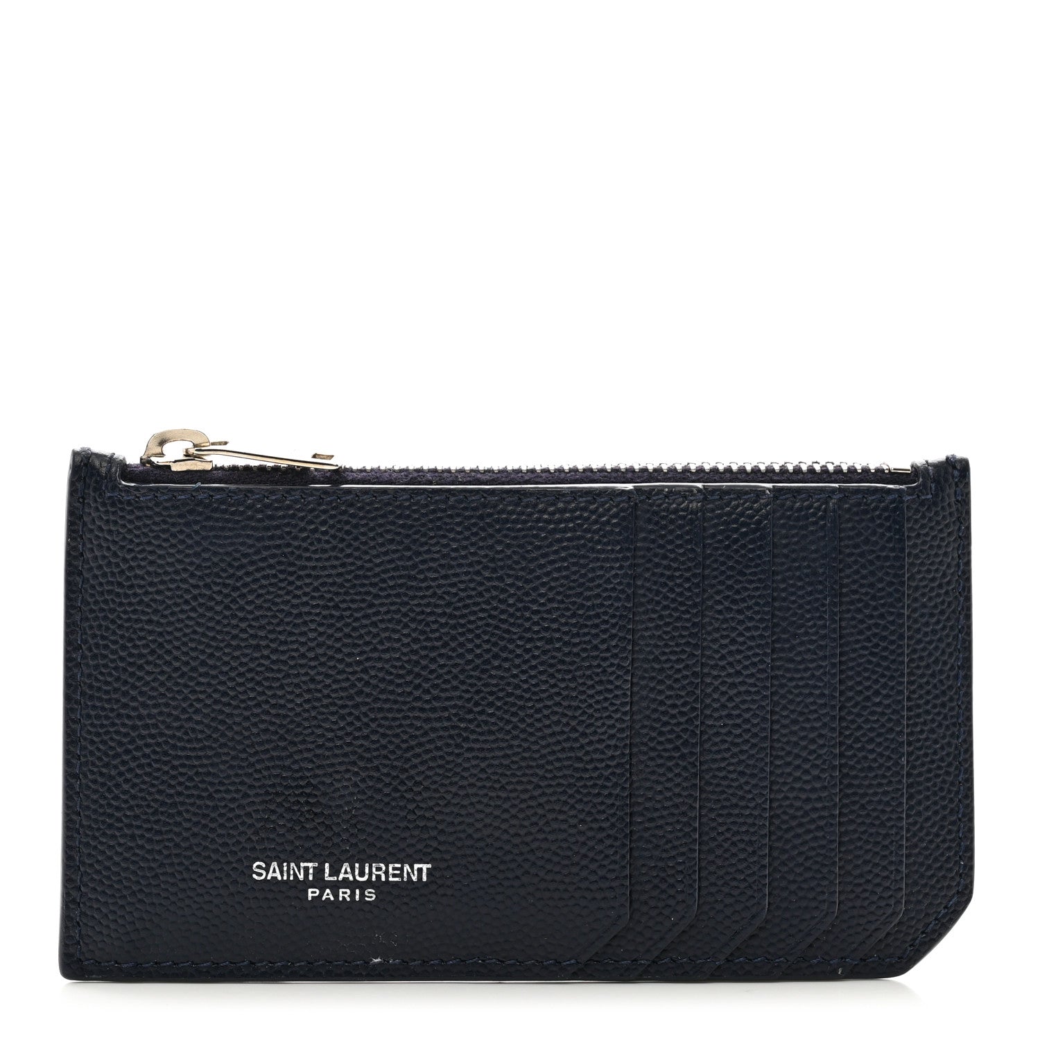 Saint Laurent Grained Calfskin 5 Fragments Zip Pouch Card Holder Deep Marine 1 of 6