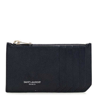 Saint Laurent Grained Calfskin 5 Fragments Zip Pouch Card Holder Deep Marine 1 of 6