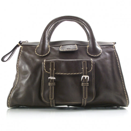 Chloe Calfskin Edith Satchel Brown 1 of 12