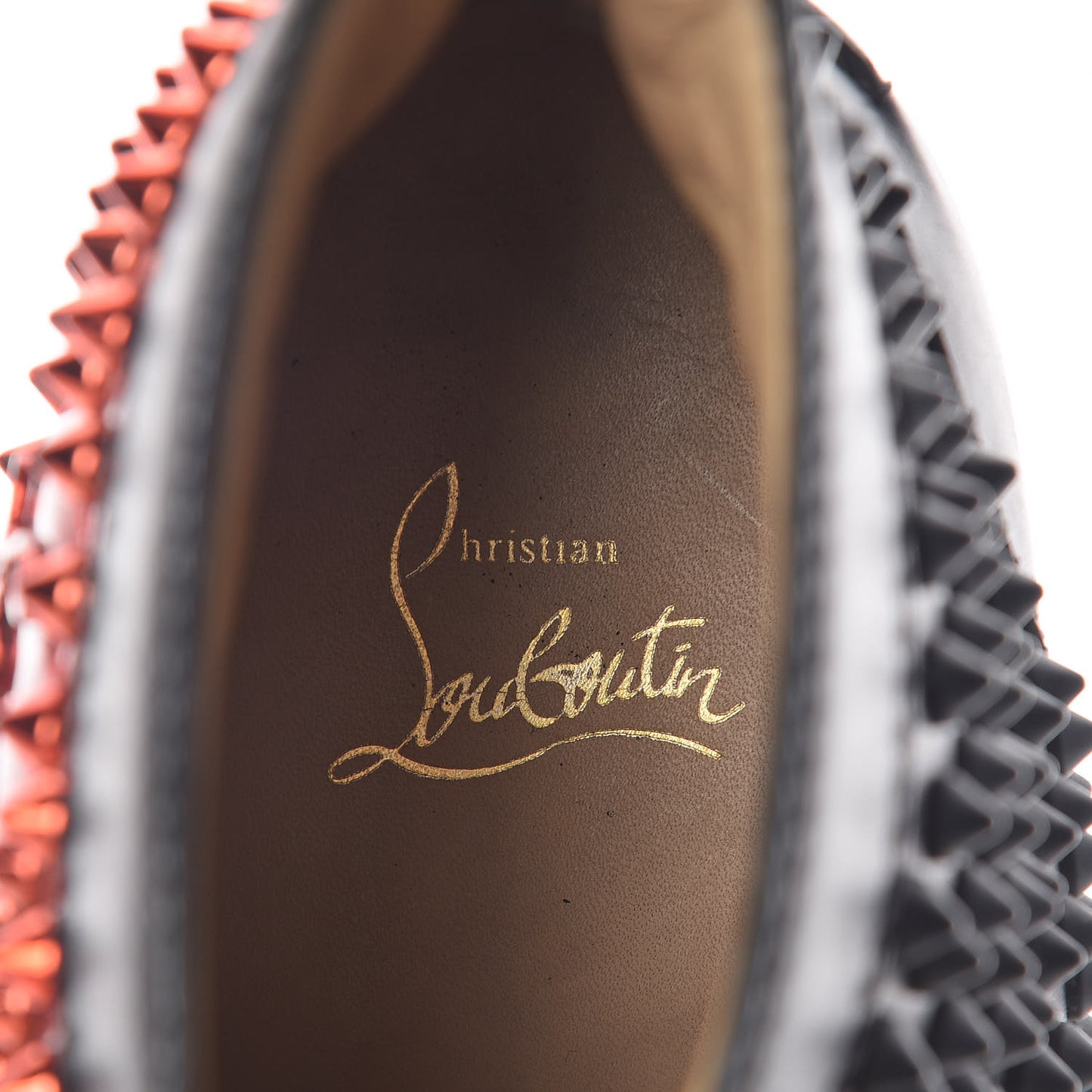 Calfskin Patent Mens Louis Spikes Flat Sneakers 39.5 Black Red