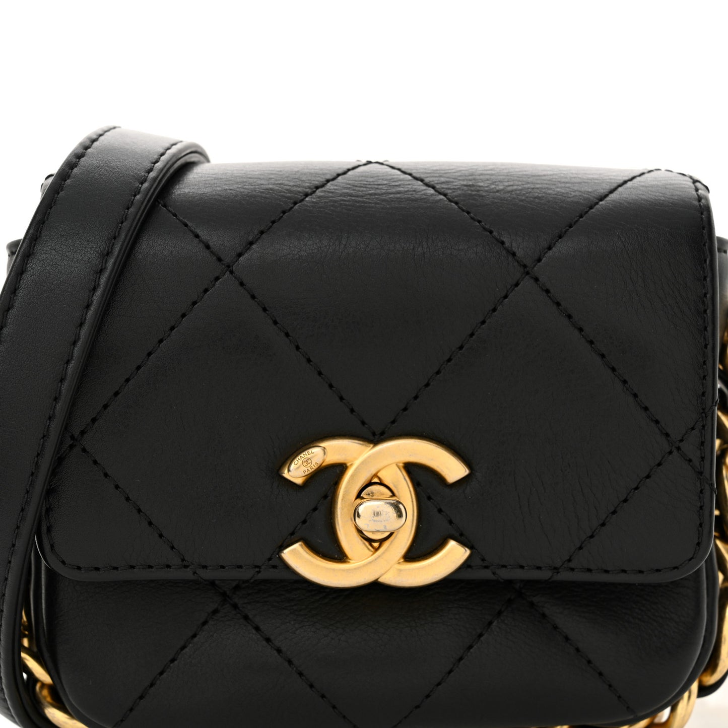 Calfskin Quilted Mini Framing Chain Bag Black