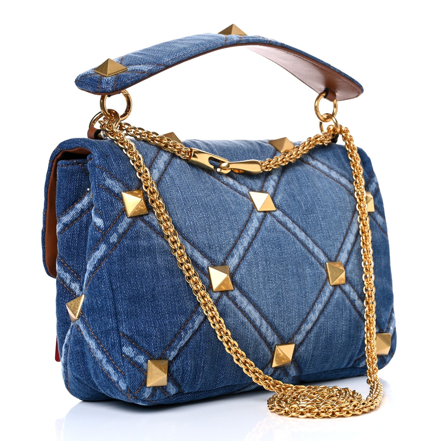 Denim Large Roman Stud Shoulder Bag Light Denim Selleria