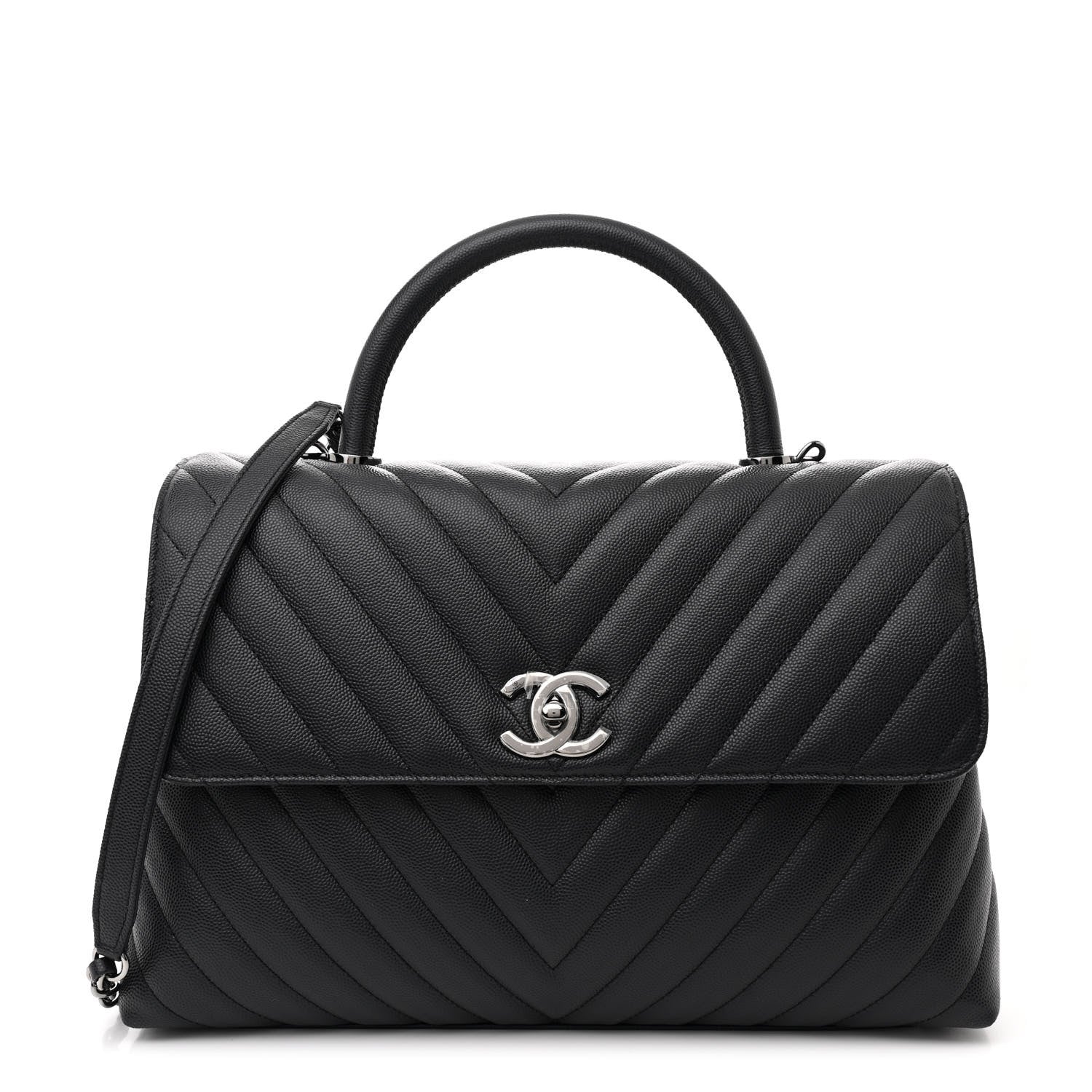 Chanel Caviar Chevron Quilted Medium Coco Handle Flap Dark Grey 1 of 11