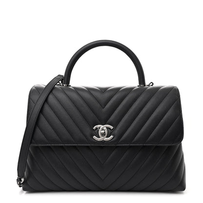 Chanel Caviar Chevron Quilted Medium Coco Handle Flap Dark Grey 1 of 11