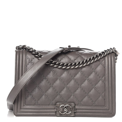 Chanel Calfskin Double Stitch New Medium Boy Flap Grey 1 of 12