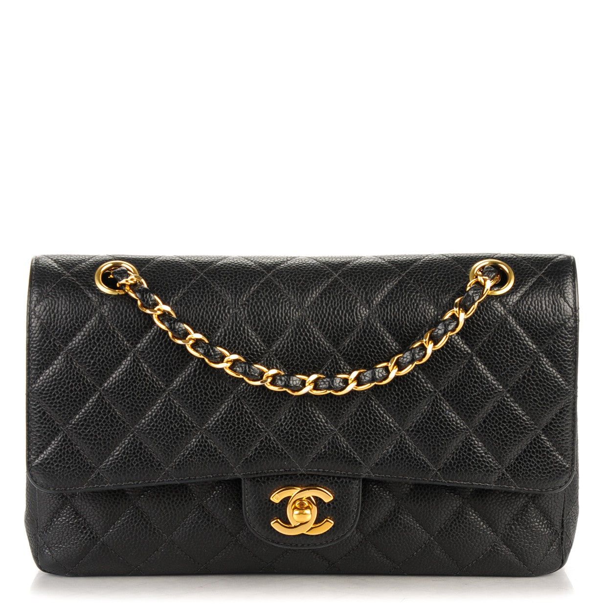 Caviar Quilted Medium Double Flap Black