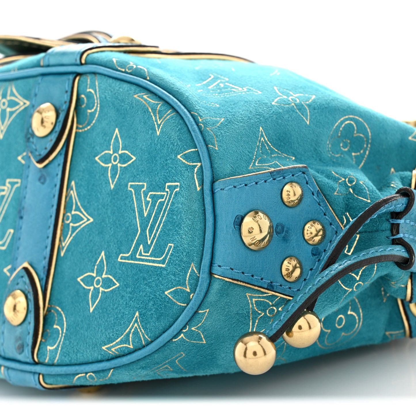 Monogram Suede Ostrich Theda GM Turquoise