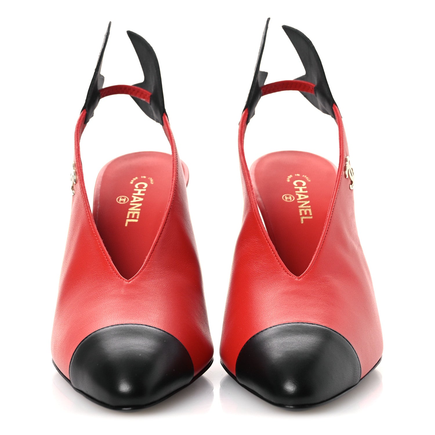 Chanel Lambskin Slingback Pumps 38 Red Black 3 of 11