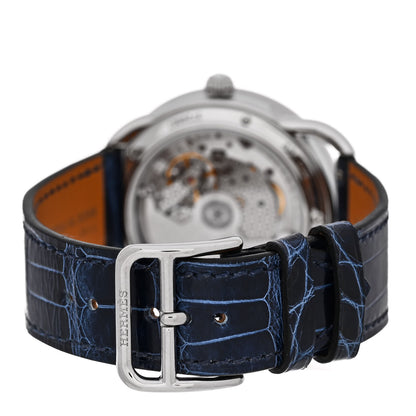 Hermes Stainless Steel Alligator Diamond Bezel Blue Mother of Pearl 38mm Arceau Petite Lune Automatic Watch Bleu Saphir 3 of 5