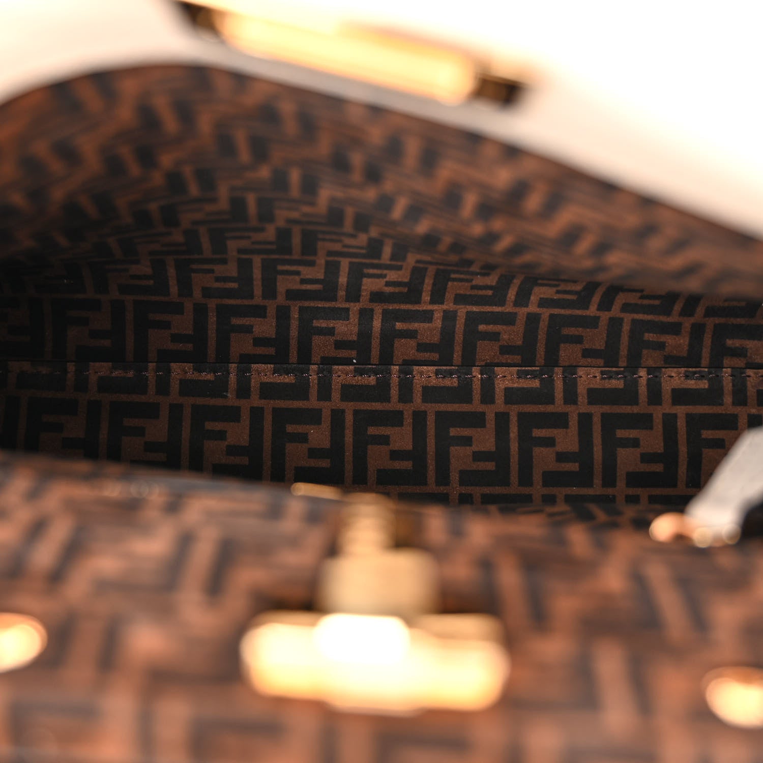 Fendi Vitello Seta Suede FF Mini Peekaboo Iconic Satchel Uovo Sigaro Marrone 5 of 11