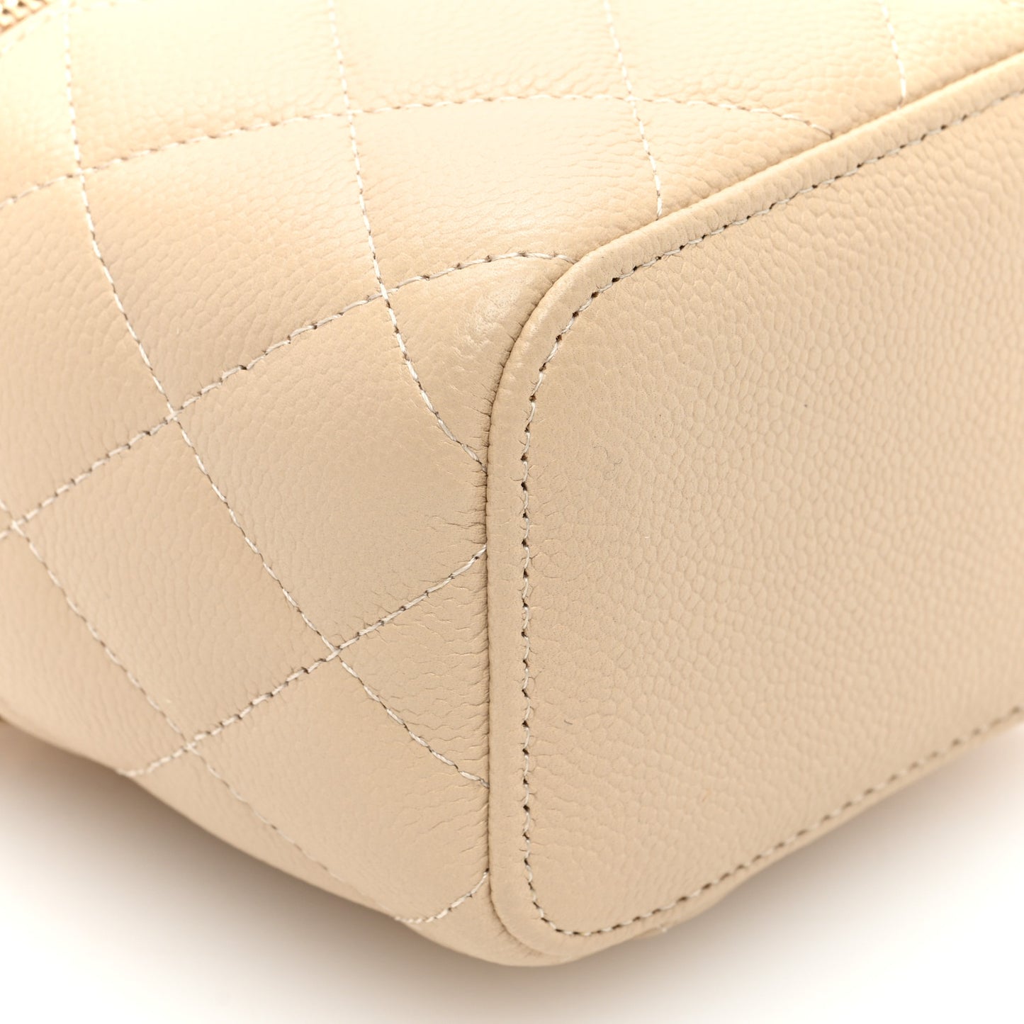 Caviar Quilted Tiny CC Mini Vanity Case With Chain Light Beige