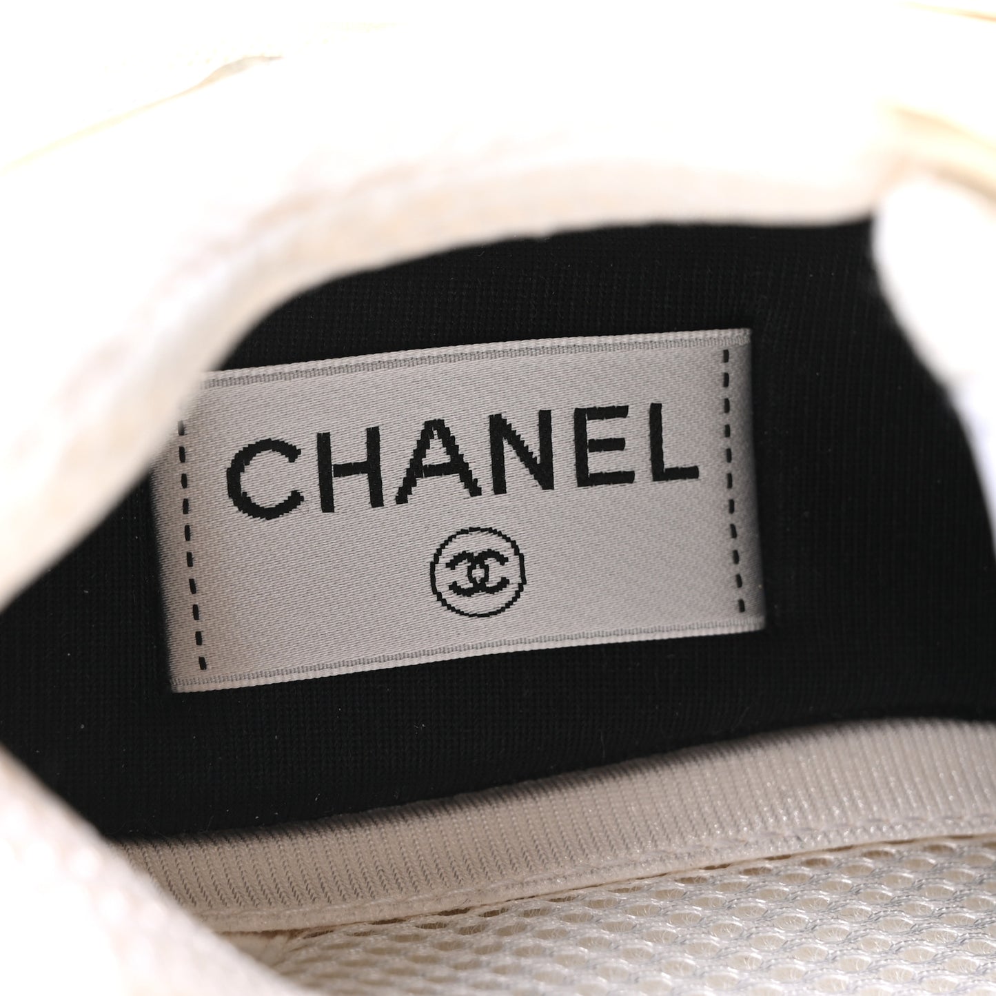 Fabric Laminated Calfskin Stretch CC Sneakers 36.5 White Gold Silver