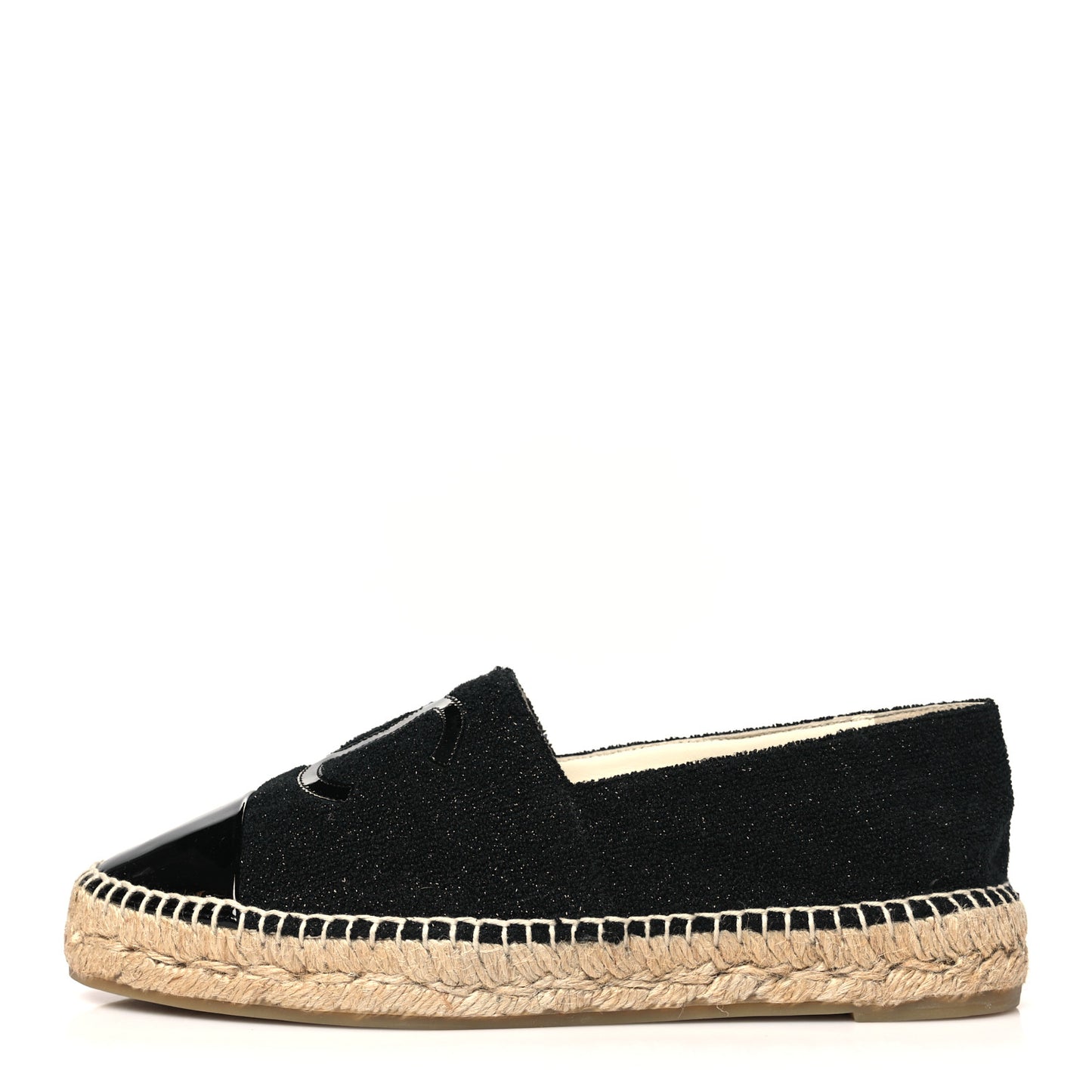 Fabric Patent Calfskin CC Espadrilles 40 Black