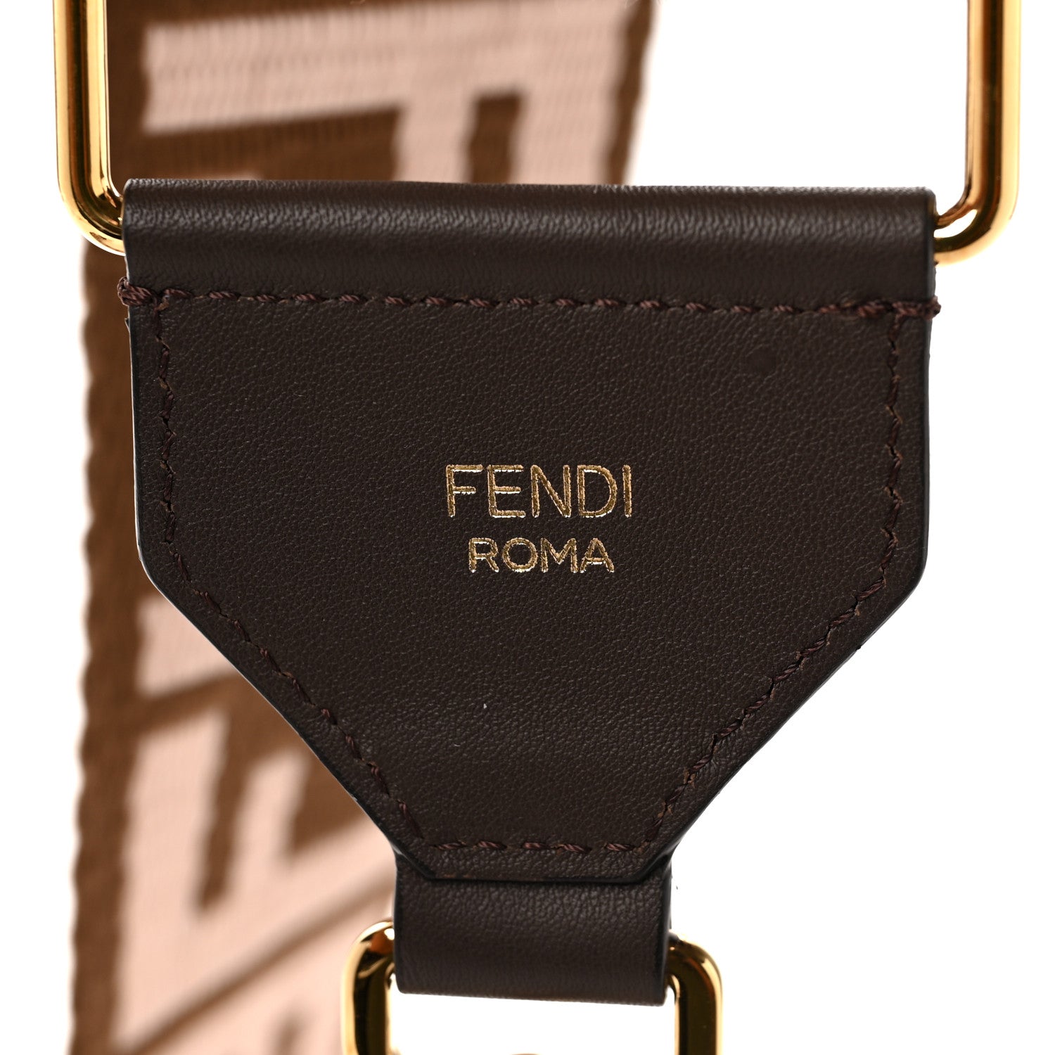 Fendi Ribbon Vitello Century FF 1974 Embroidered Adjustable Strap You Fango Rosa Confetto Chocolate 4 of 5