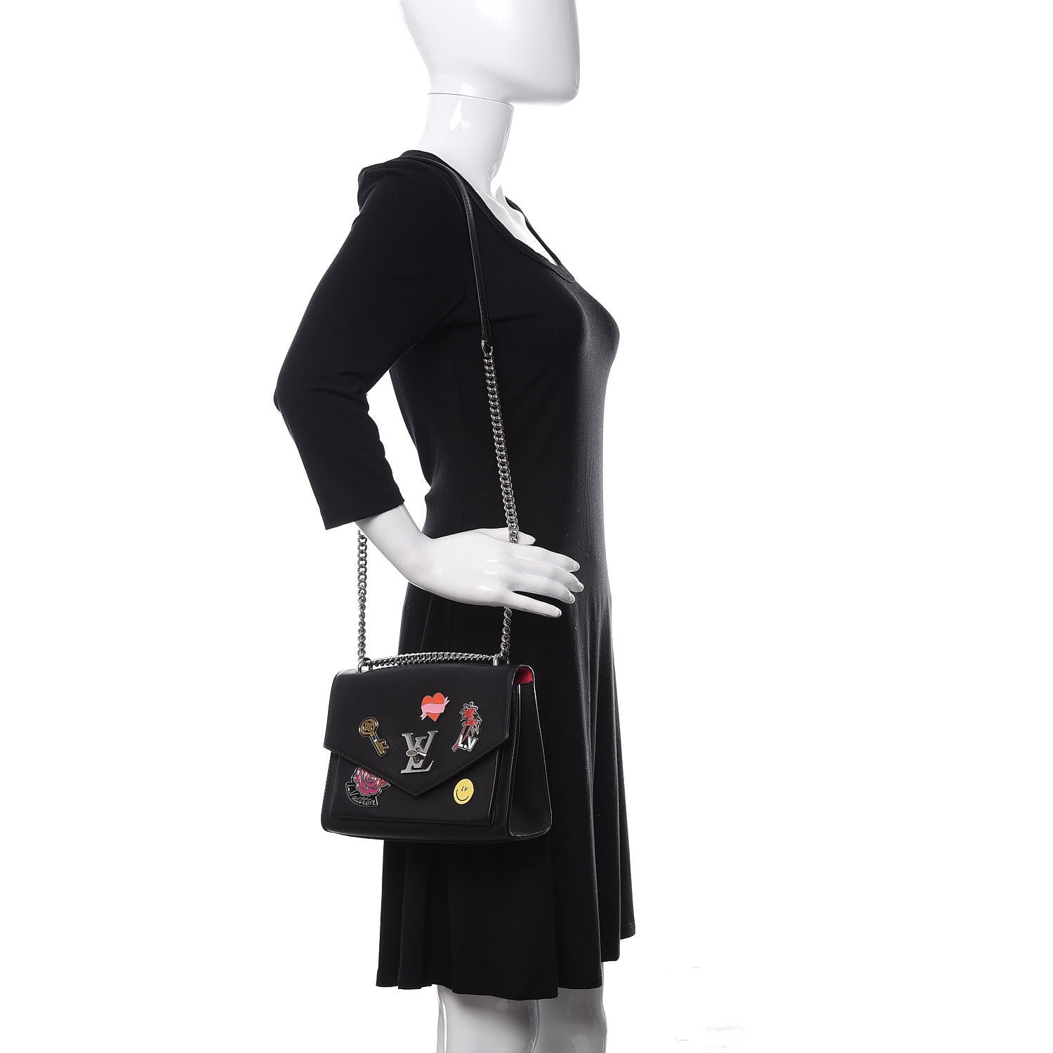 Louis Vuitton Soft Calfskin Pins My Lockme Chain Bag BB Black 2 of 11