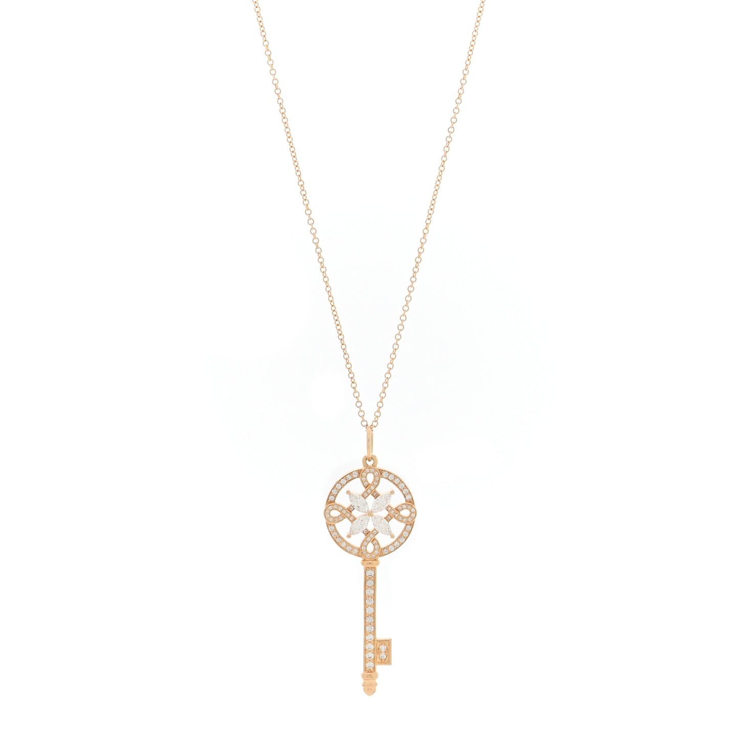 18K Rose Gold Diamond Round Victoria Key Pendant Necklace