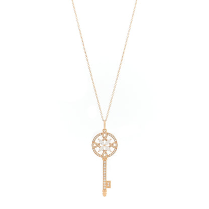 Tiffany 18K Rose Gold Diamond Round Victoria Key Pendant Necklace 1 of 5