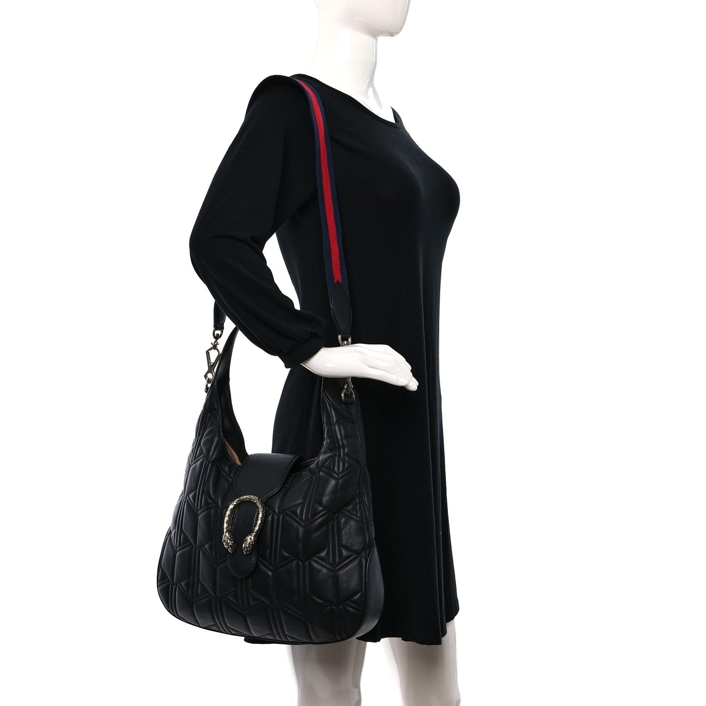 Calfskin Web Quilted Medium Dionysus Hobo Black