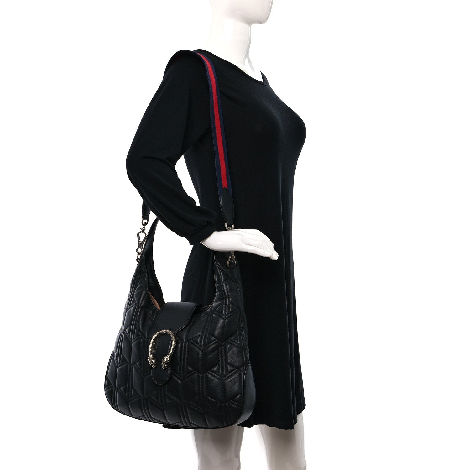 Gucci Calfskin Web Quilted Medium Dionysus Hobo Black 2 of 17