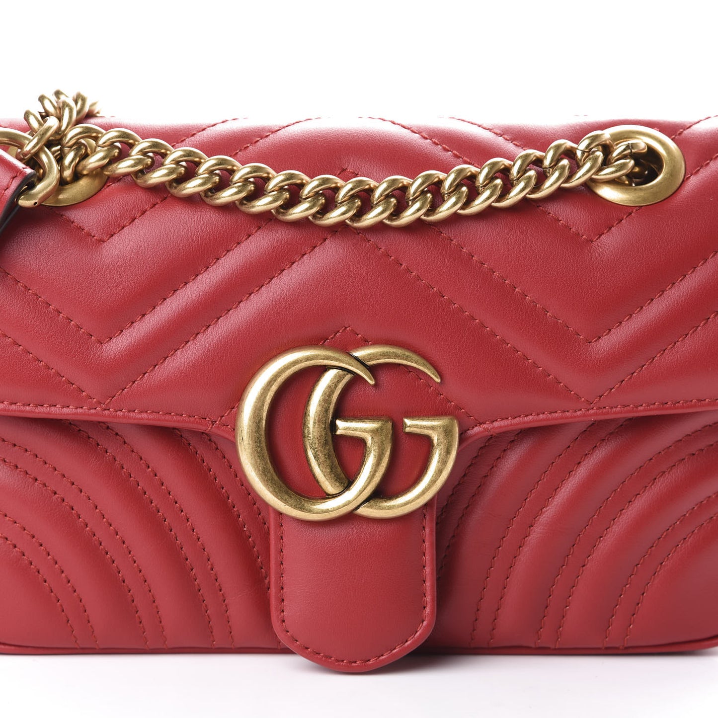 Calfskin Matelasse Mini GG Marmont Shoulder Bag Hibiscus Red