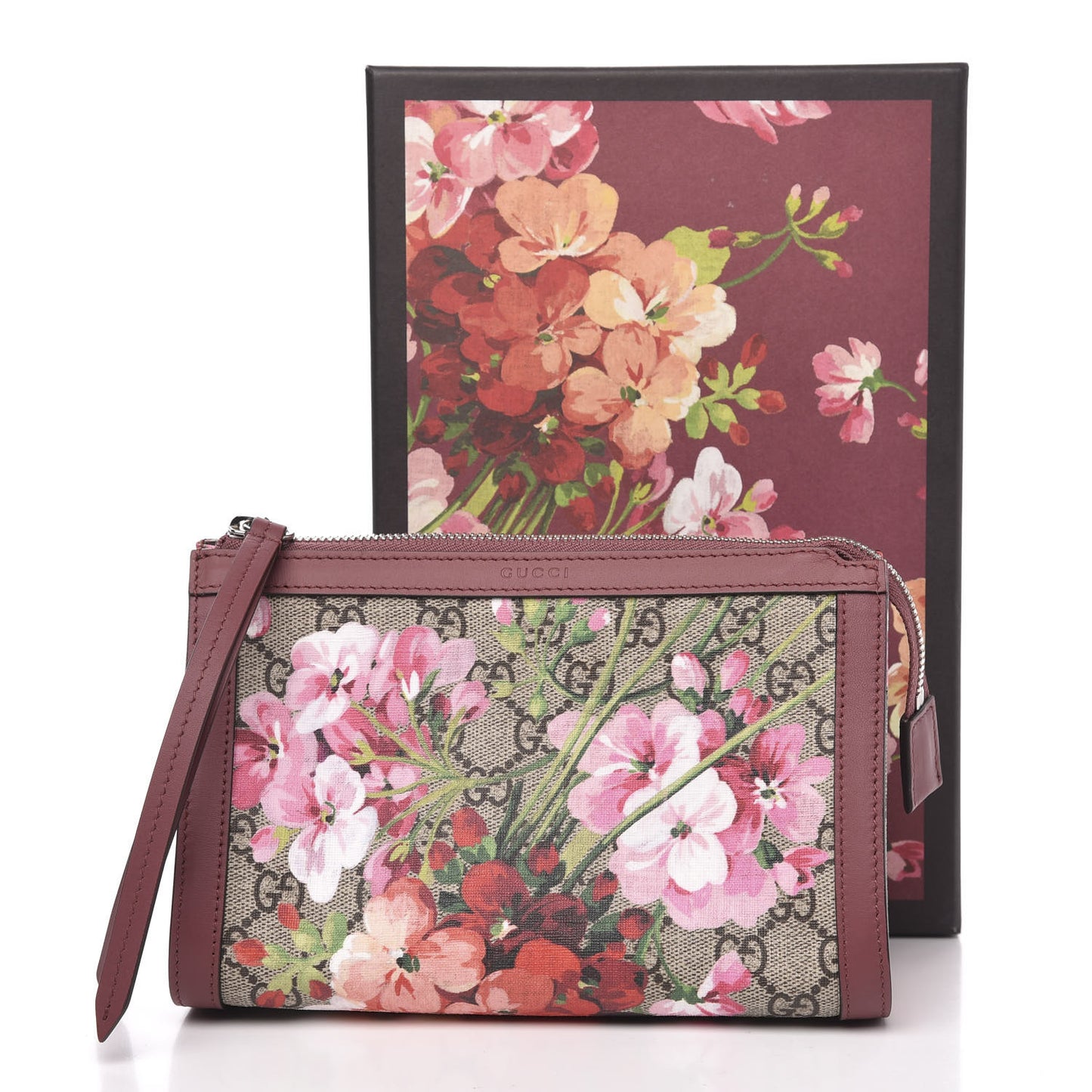 GG Supreme Monogram Blooms Small Cosmetic Case Beige Multicolor Dry Rose