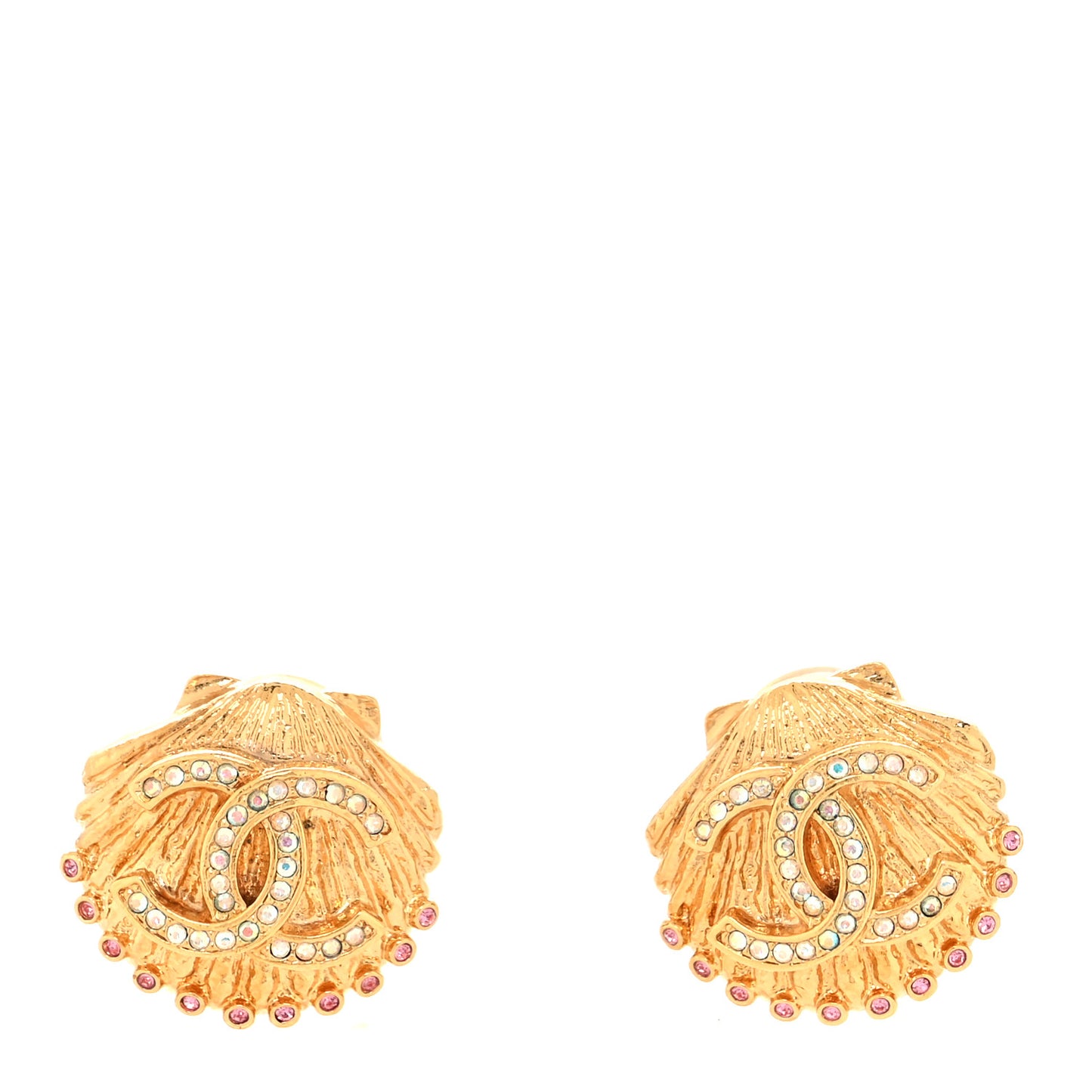 Crystal CC Shell Earrings Gold