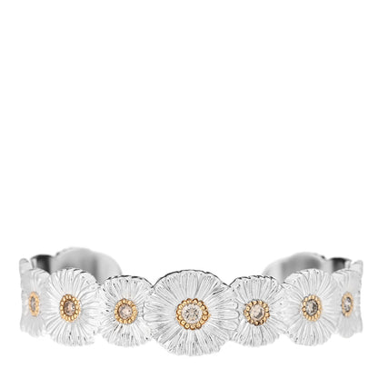 Buccellati Sterling Silver Vermeil Diamond Blossoms Daisy Narrow Cuff Bracelet 1 of 5