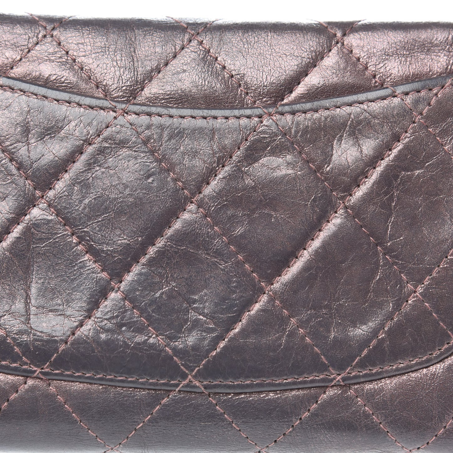 Metallic Aged Calfskin Quilted Reissue Long Flap Wallet Purple