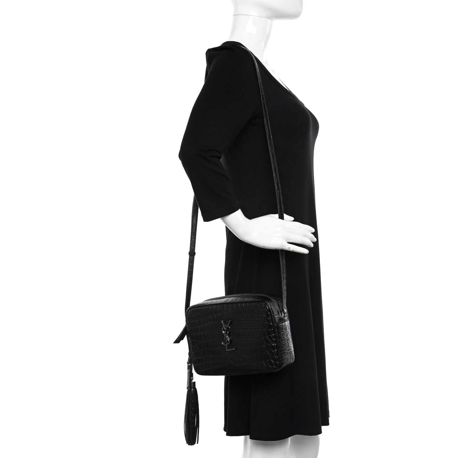 Saint Laurent Calfskin Crocodile Embossed Monogram Lou Camera Bag Black 2 of 11