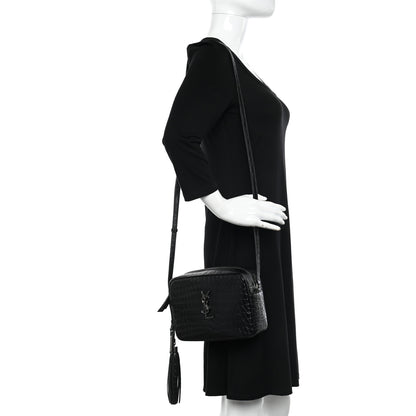 Saint Laurent Calfskin Crocodile Embossed Monogram Lou Camera Bag Black 2 of 11