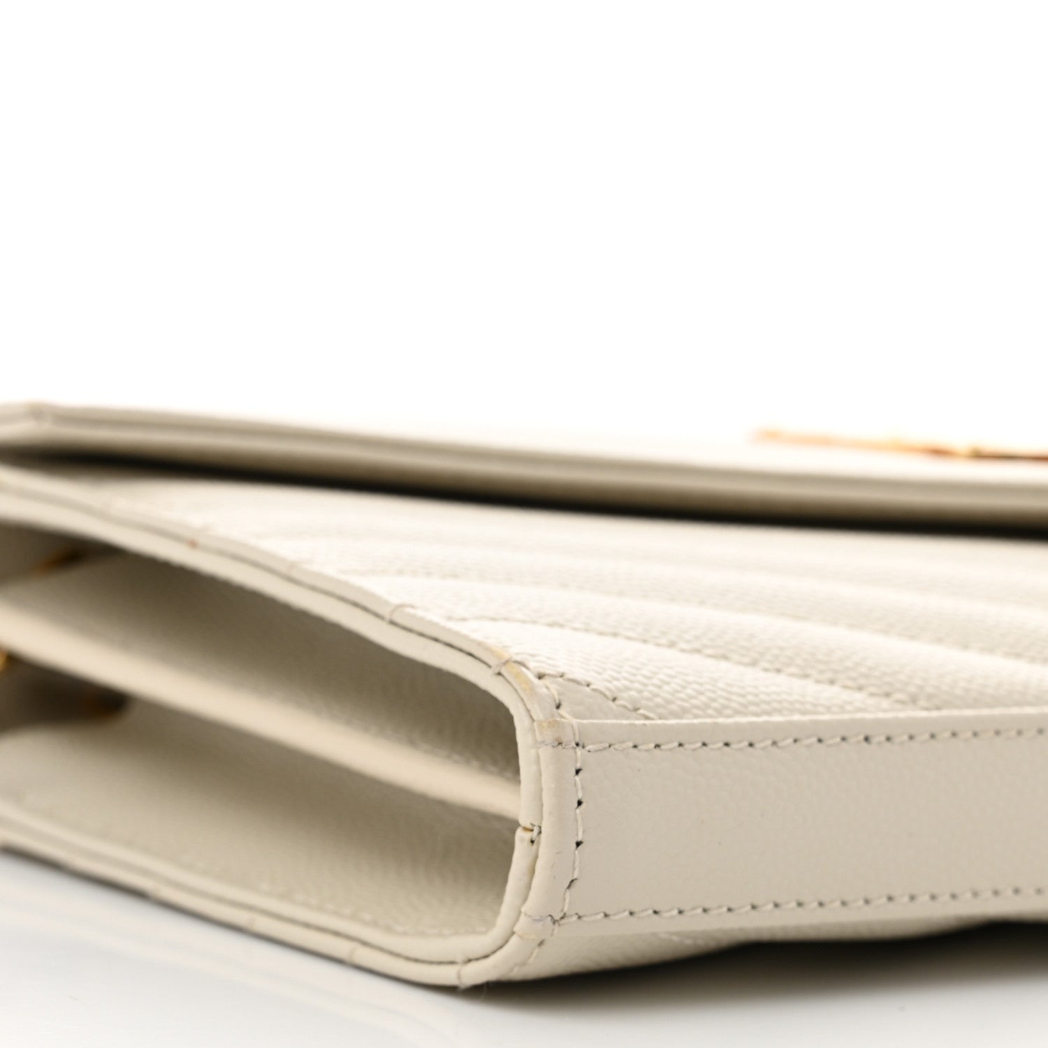 Saint Laurent Grain De Poudre Matelasse Chevron Monogram Chain Wallet Crema Soft 10 of 11