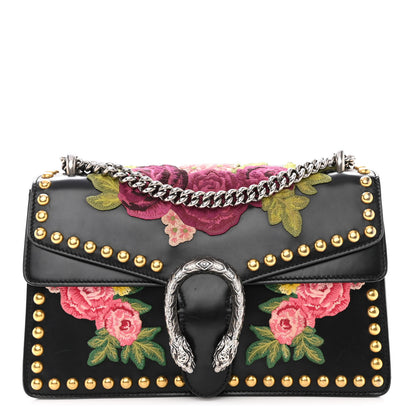 Gucci Calfskin Floral Embroidered Studded Small Dionysus Shoulder Bag Black 1 of 12