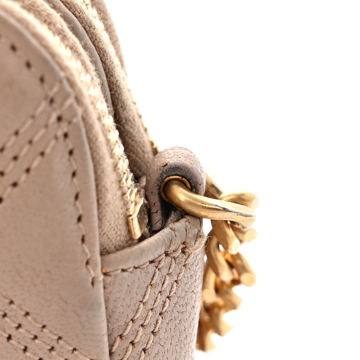 SAINT LAURENT Grained Lambskin Quilted Mini Becky Double Zip Bag Natural Tan