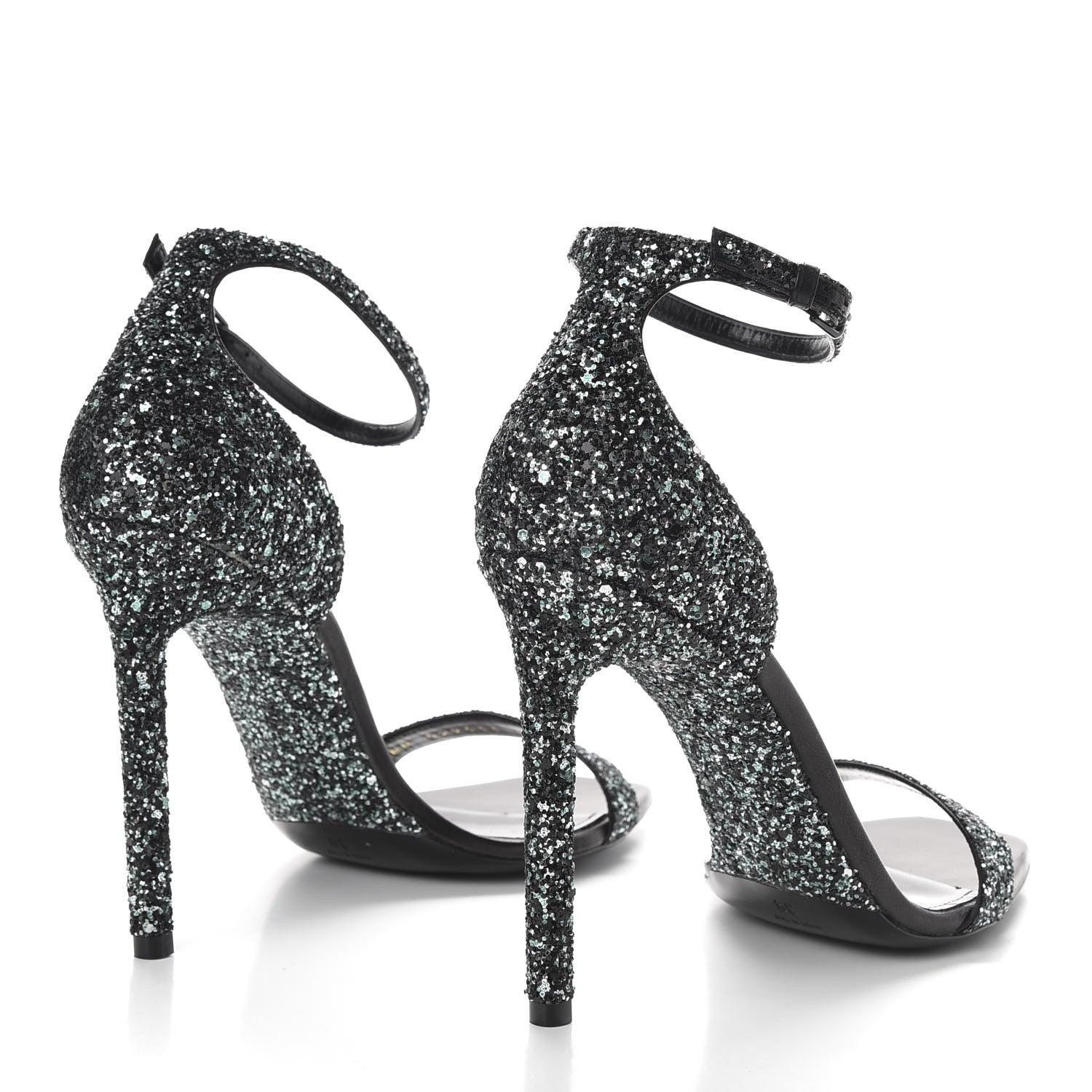 Saint Laurent Glitter Amber 105 Ankle Strap Sandals 39 Black 4 of 10