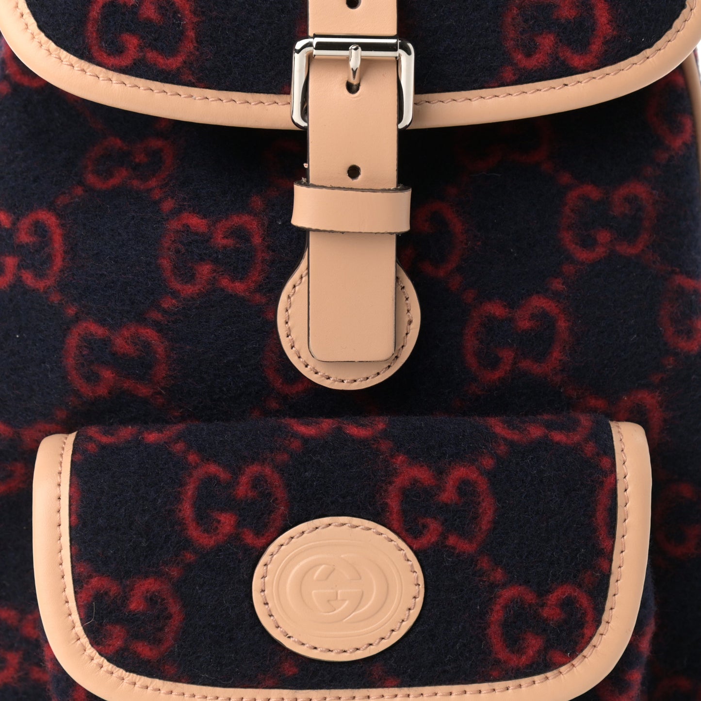 Wool GG Monogram Children's GG Backpack Blue Red