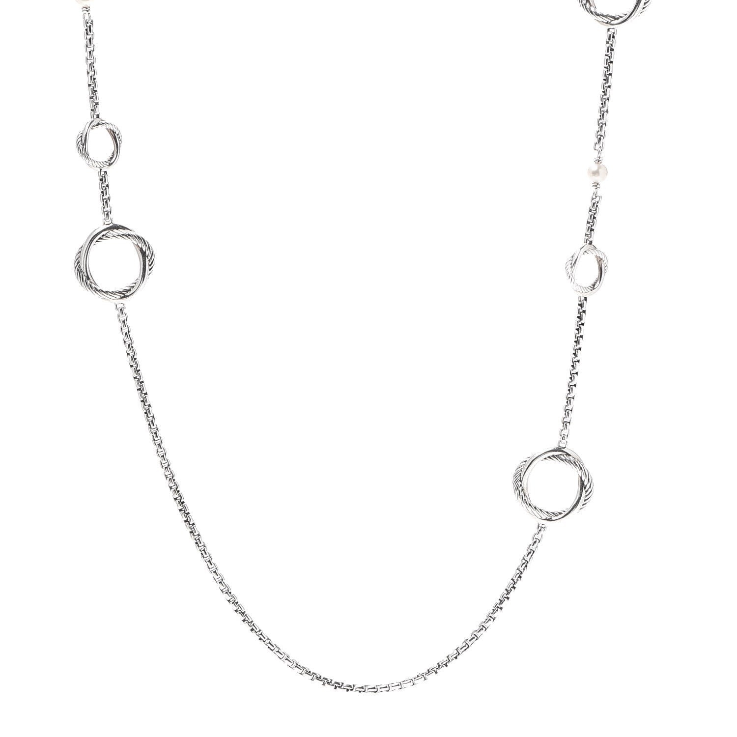 David Yurman Sterling Silver Pearl Infinity Station Chain Necklace 1 of 5