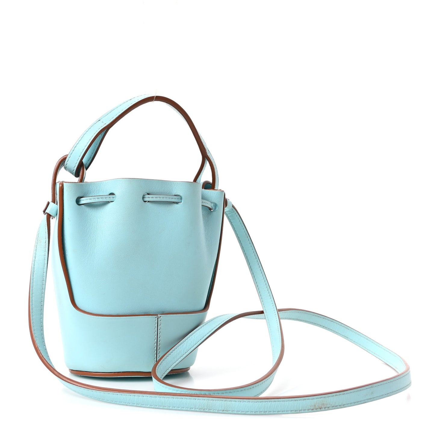 Calfskin Nano Balloon Bucket Bag Light Blue Cognac