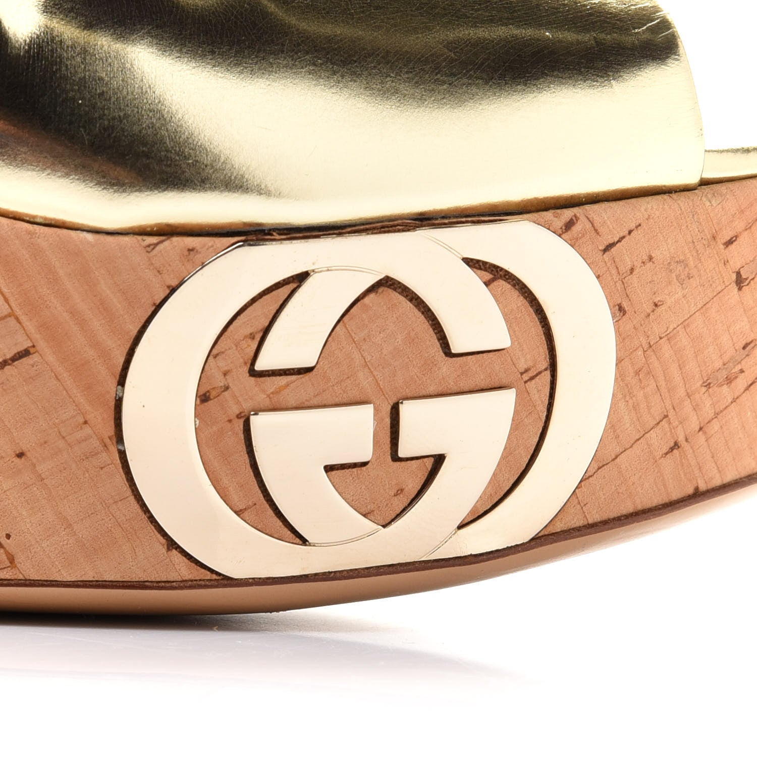 Gucci Miroir Calfskin Grease Cork Slingback Platform High Heel Sandals 37 Platino 9 of 11