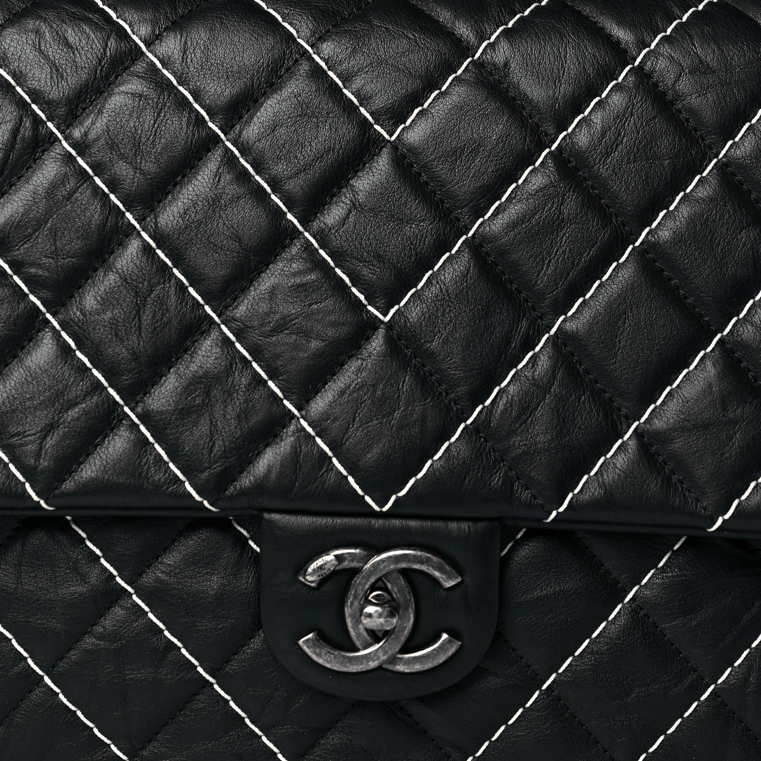 Chanel Calfskin Chevron Stitched Jumbo Single Flap Black 7 of 9