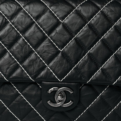 Chanel Calfskin Chevron Stitched Jumbo Single Flap Black 7 of 9
