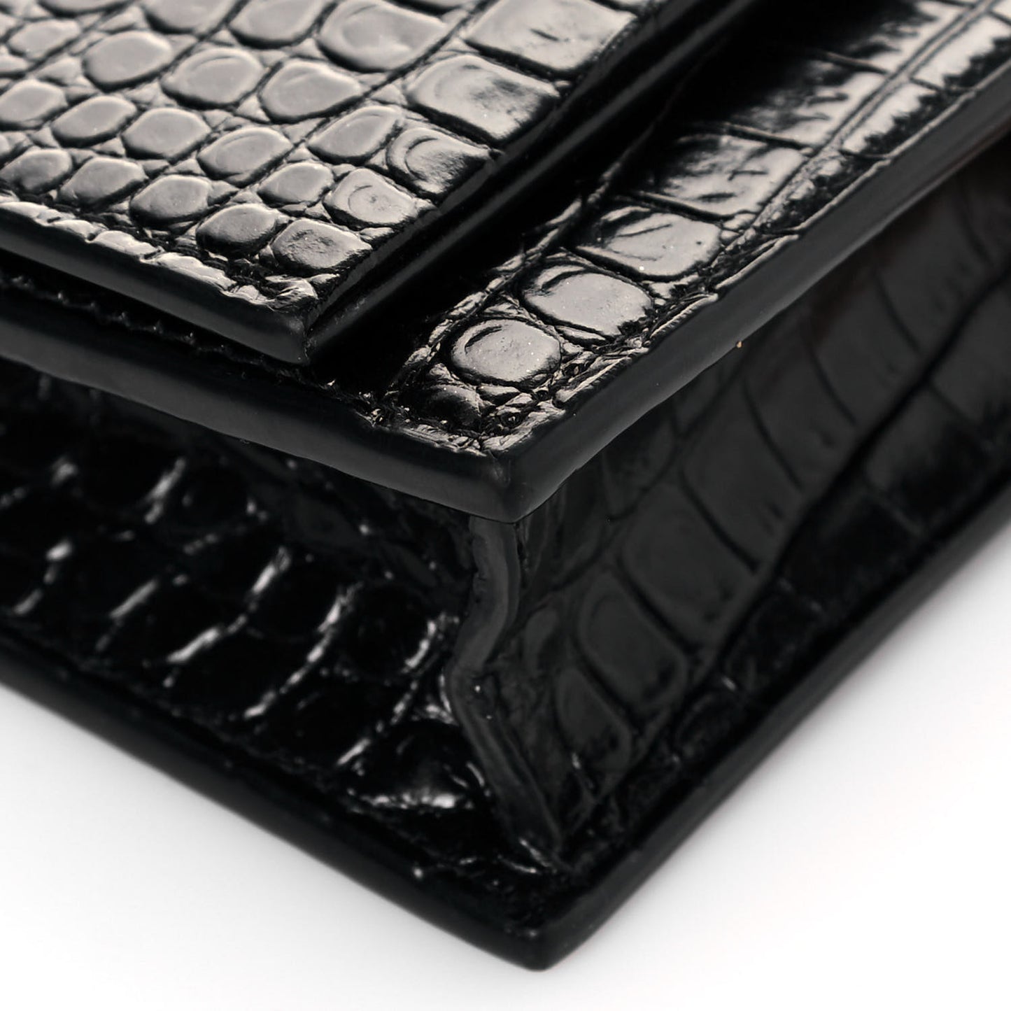 Calfskin Crocodile Embossed Kate Monogram Tassel Chain Wallet Black