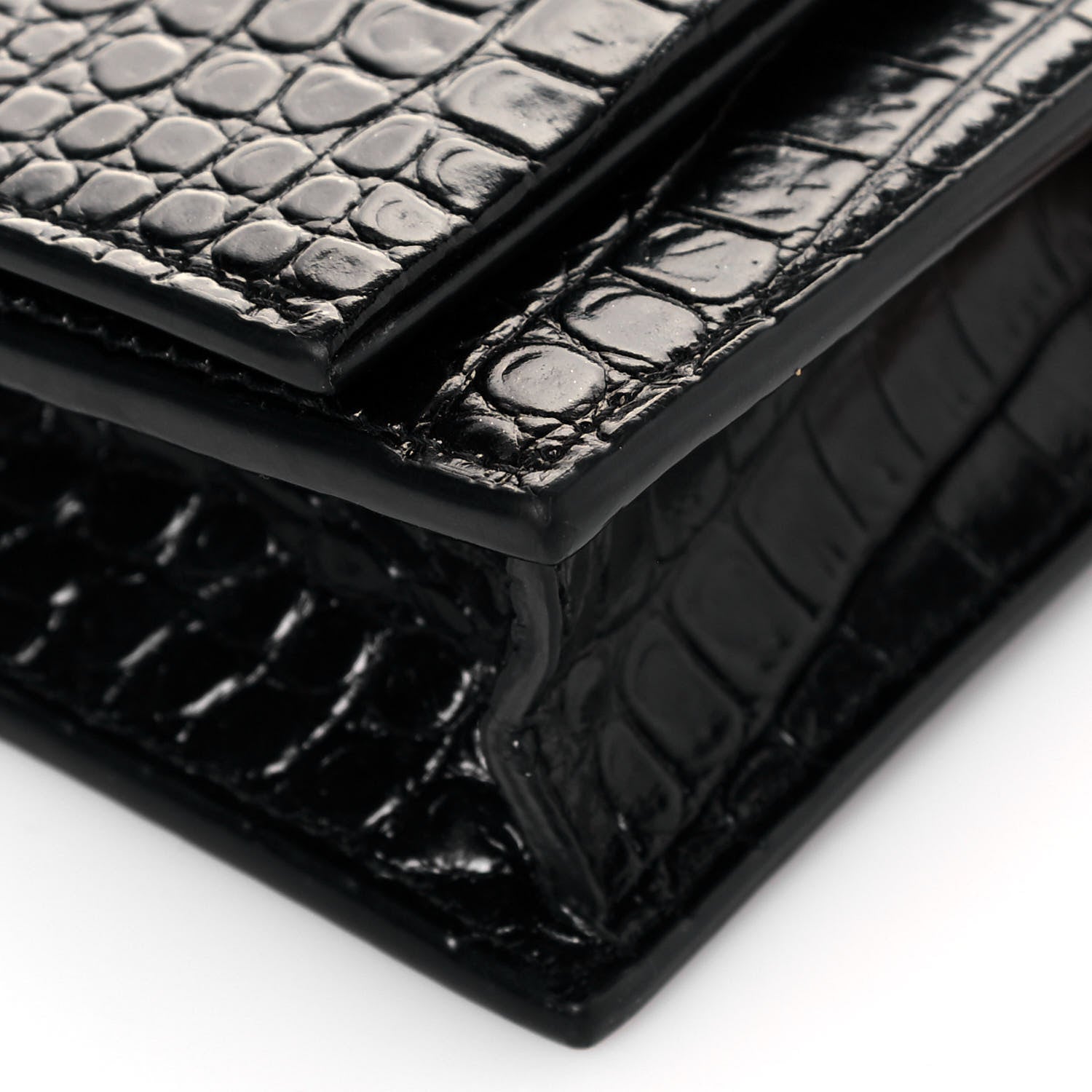 Saint Laurent Calfskin Crocodile Embossed Kate Monogram Tassel Chain Wallet Black 8 of 12