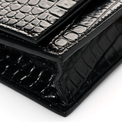 Saint Laurent Calfskin Crocodile Embossed Kate Monogram Tassel Chain Wallet Black 8 of 12