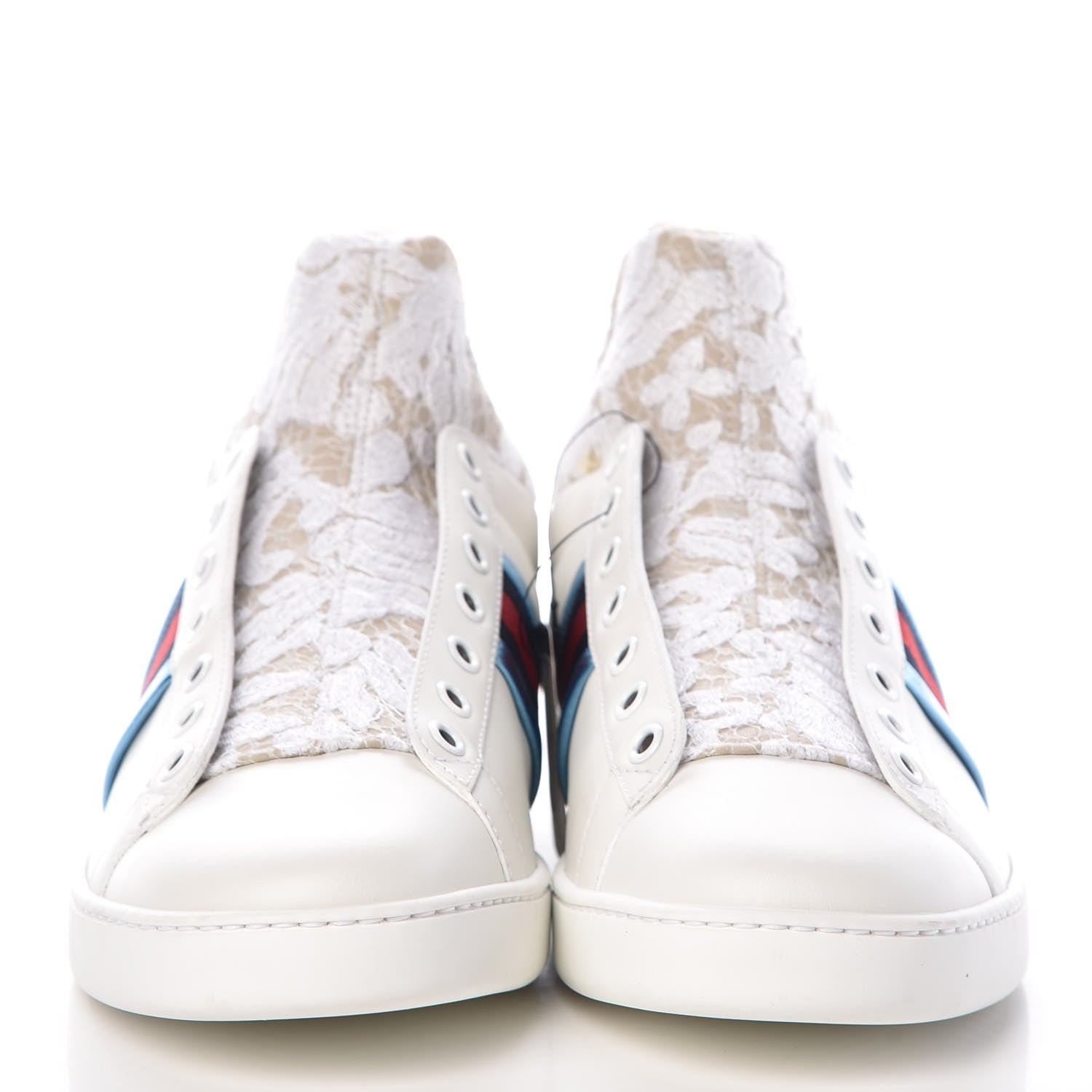 Gucci Calfskin Lace Ayers Sylvie Web Womens New Ace High Top Sneakers 40.5 White 2 of 11
