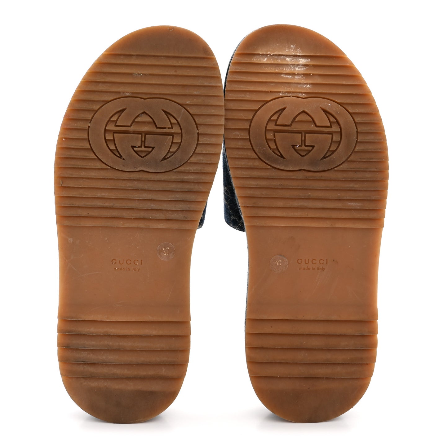 New Denim GG Monogram Angelina Platform 55mm Slide Sandals 37 Blue Tea