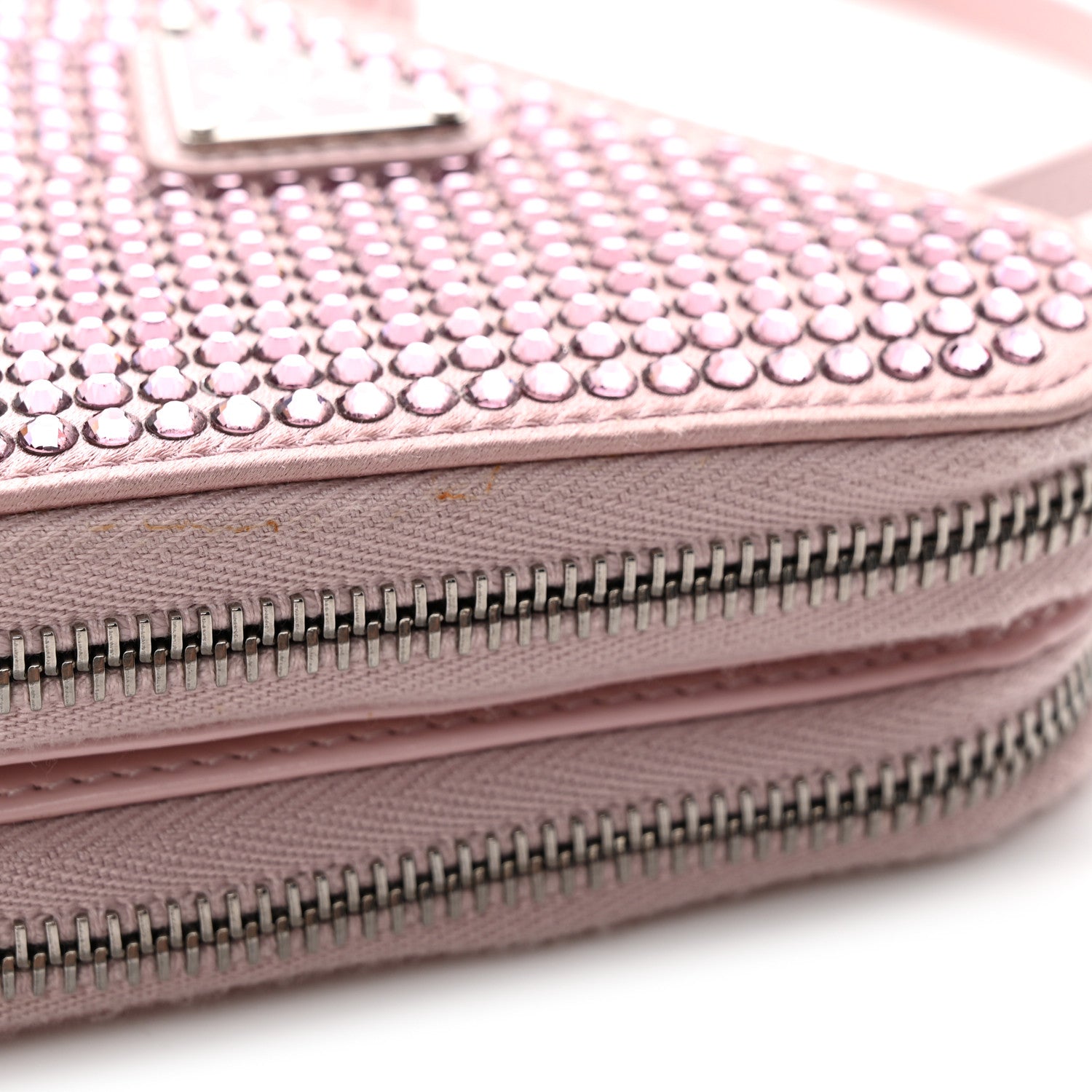 Prada Satin Crystal Mini Triangle Crossbody Pouch Alabastro 12 of 13