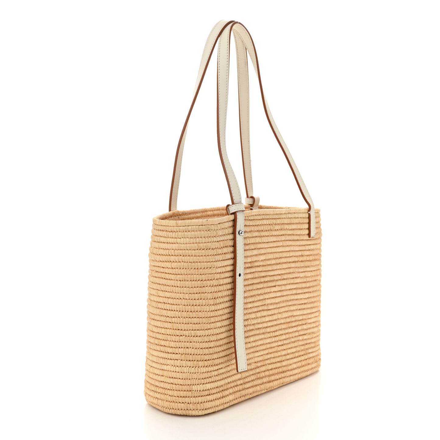 Raffia Square Small Basket Tote Bag Natural White