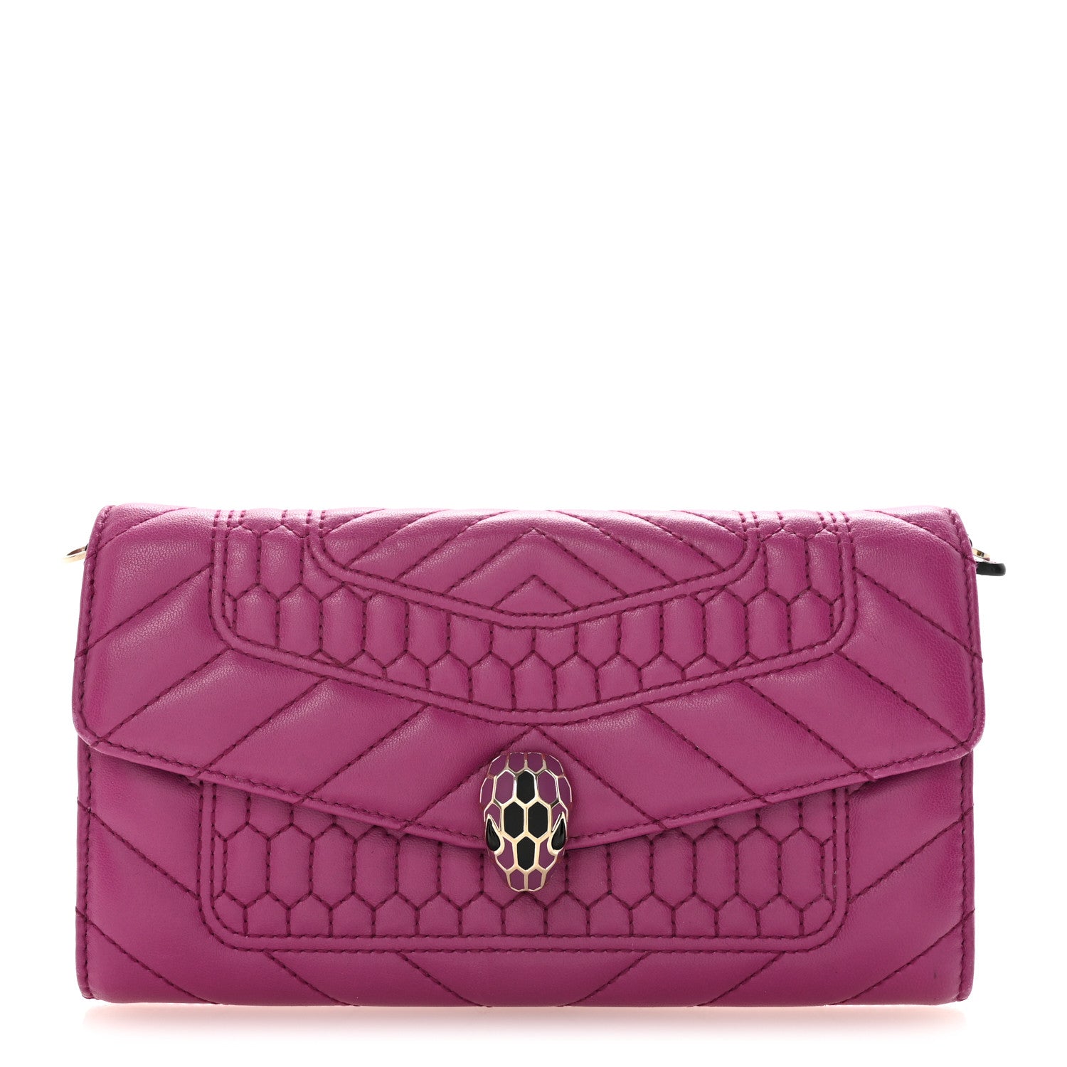 Bulgari Calfskin Quilted Serpenti Forever Clutch Plum 1 of 8